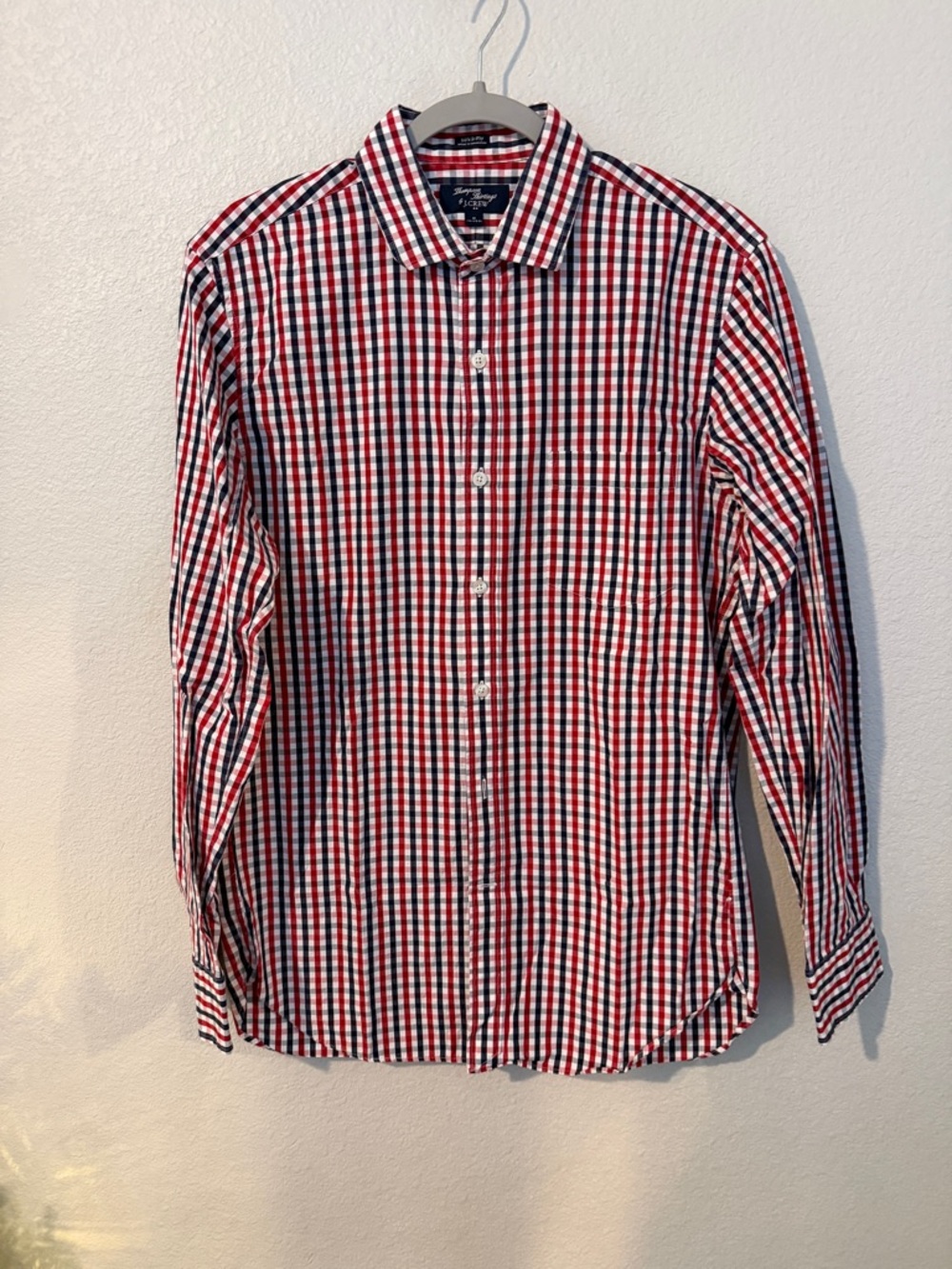 J. Crew Men’s Red, White & Navy Gingham Button-Down Shirt
